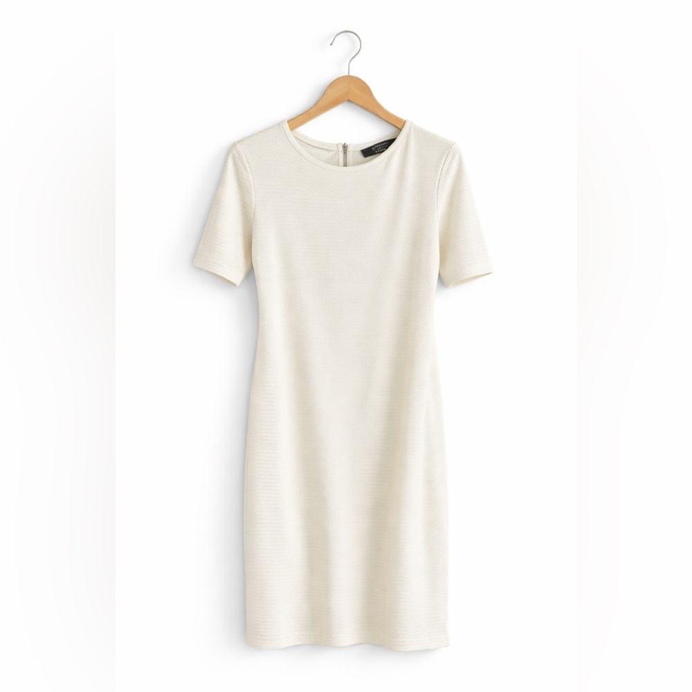 Classic Cream Short-Sleeve Sheath Dress